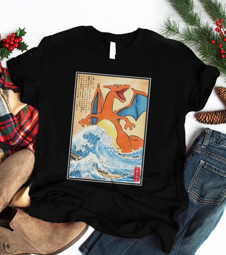 Charizard Ukiyo E Wave Japanese Pokemon Lizardon Kanagawa Print T-Shirt