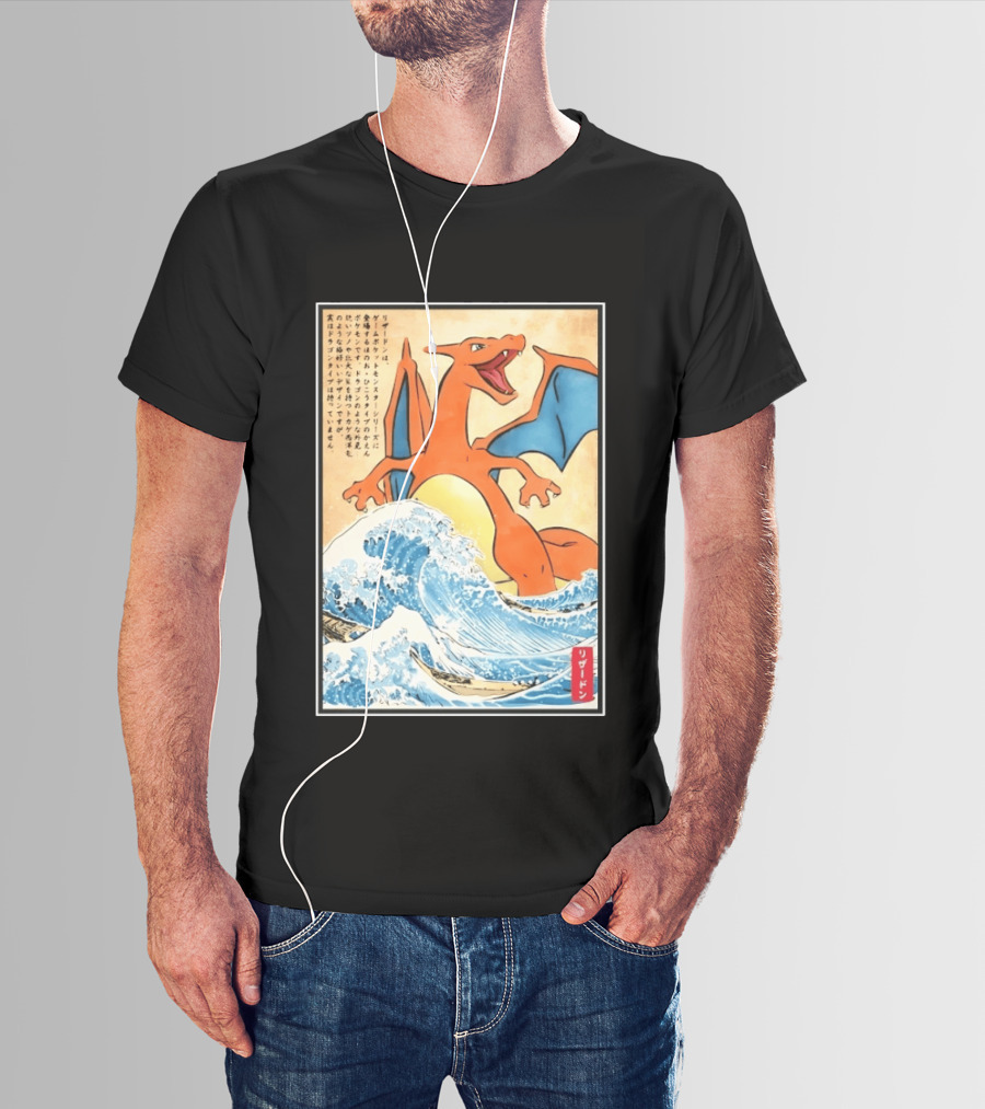 Charizard Ukiyo E Wave Japanese Pokemon Lizardon Kanagawa Print T-Shirt