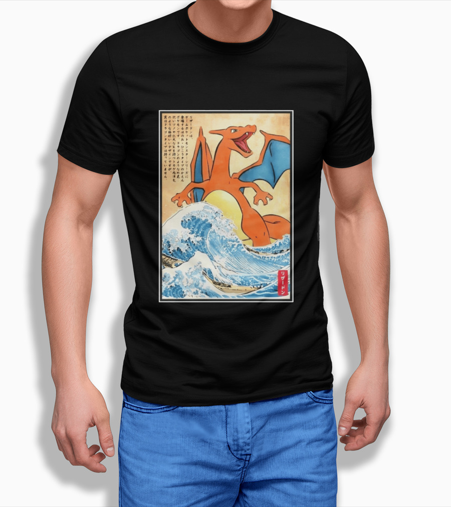 Charizard Ukiyo E Wave Japanese Pokemon Lizardon Kanagawa Print T-Shirt