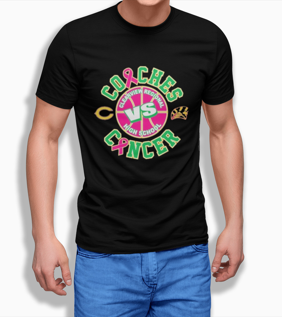 Clearview Regional High School Coaches Vs Cancer Basketball Pink Ribbon Event T-Shirt