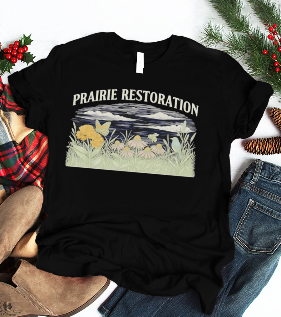 Prairie Restoration Butterfly Hummingbird Wildflowers Botanical Wildlife T-Shirt