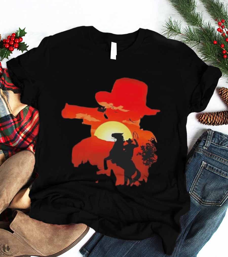 Red Dead Redemption Cowboy Sunset Western Horseback Adventure T-Shirt