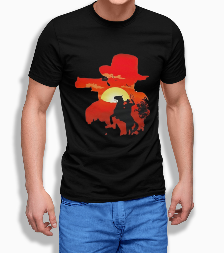 Red Dead Redemption Cowboy Sunset Western Horseback Adventure T-Shirt