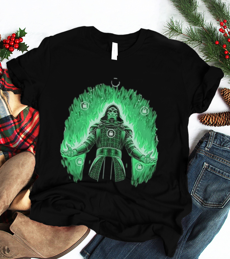 Doctor Doom Marvel Villain Green Flame Power Locked T-Shirt