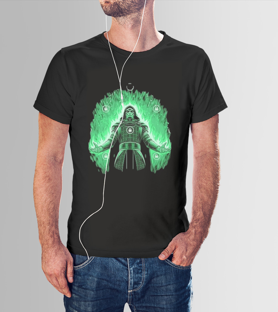 Doctor Doom Marvel Villain Green Flame Power Locked T-Shirt