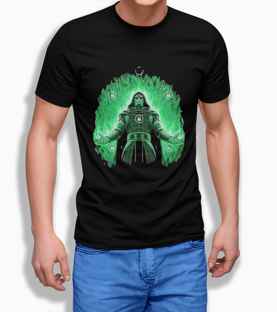 Doctor Doom Marvel Villain Green Flame Power Locked T-Shirt