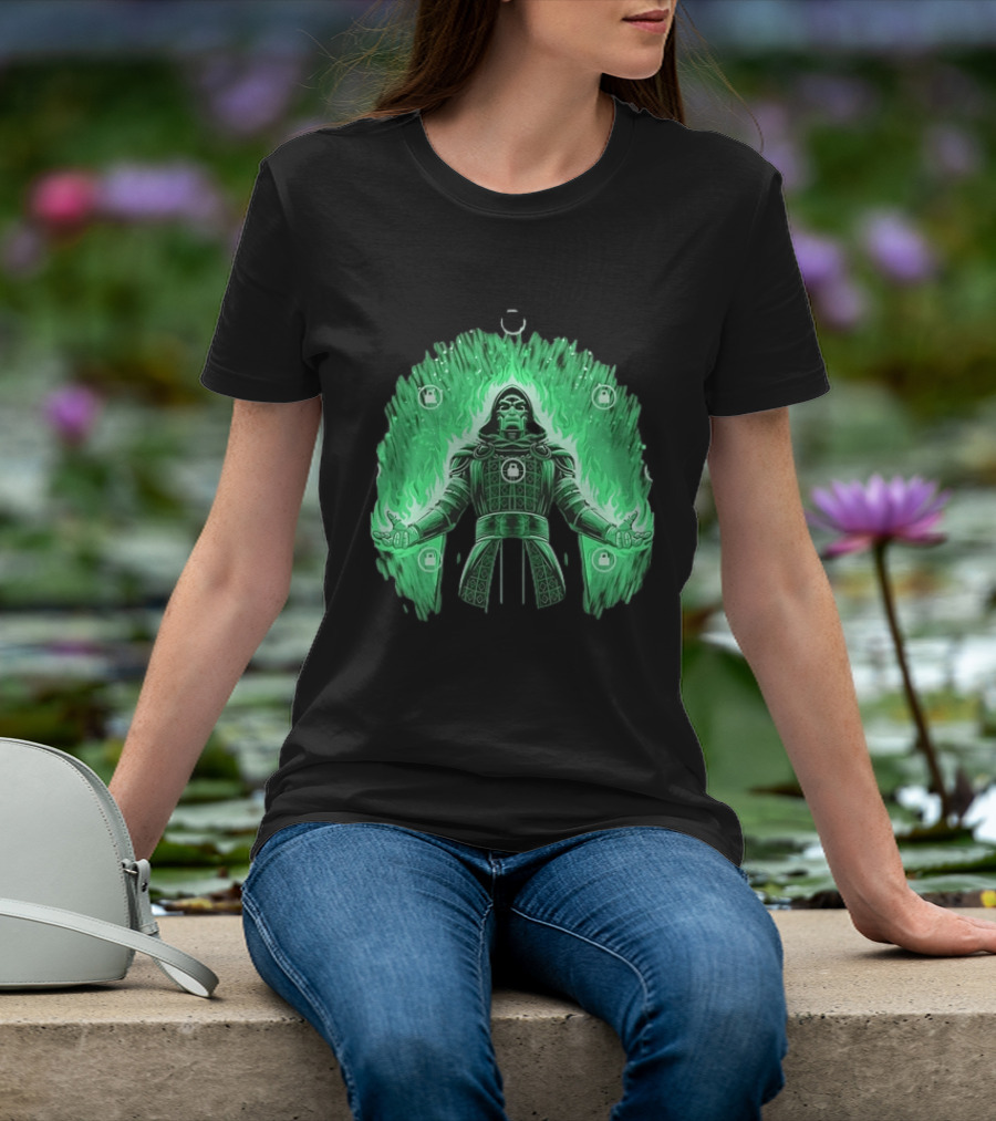 Doctor Doom Marvel Villain Green Flame Power Locked T-Shirt