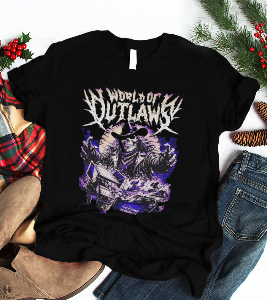 World Of Outlaws Skeleton Cowboy With Sprint Car Racing T-Shirt
