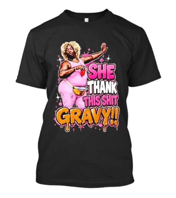 Yung Gravy She Thank This Shit Gravy Rapper Pink Outfit Drink Pose T-Shirt