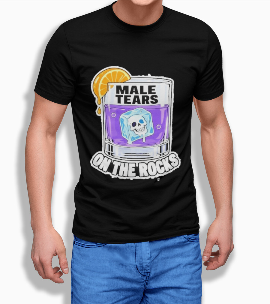 Male Tears On The Rocks Skull Ice Cube Glass Orange Slice T-Shirt