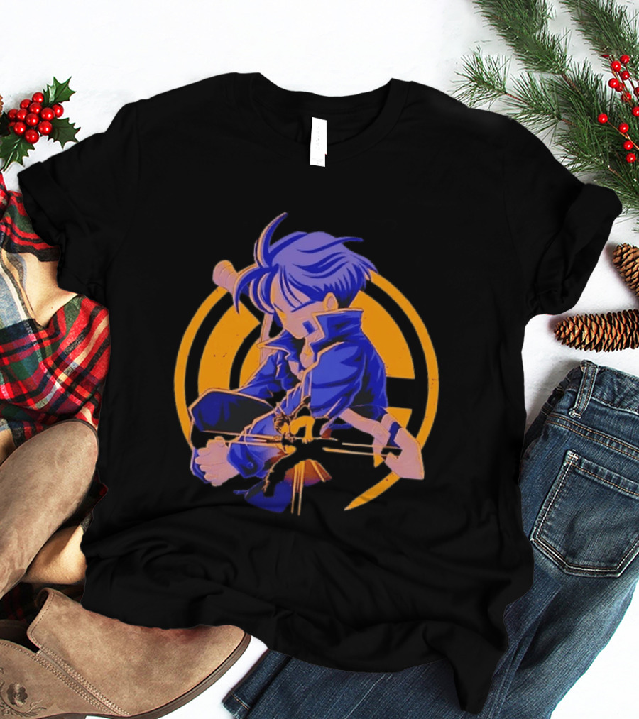 Future Trunks Dragon Ball Z Anime Character Illustrated Sitting Pose T-Shirt