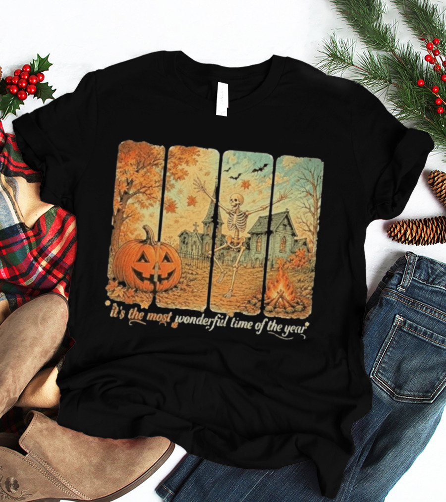 It's The Most Wonderful Time Of The Year Spooky Skeleton Pumpkin Campfire Halloween T-Shirt
