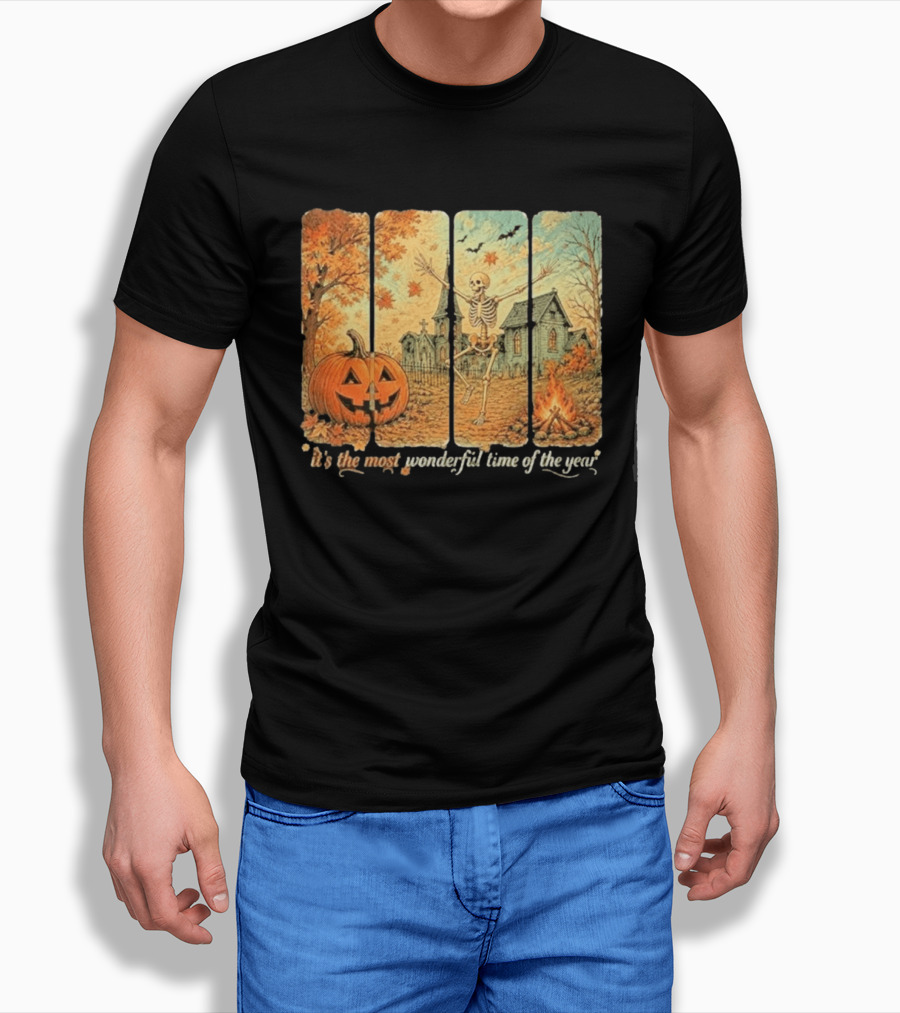 It's The Most Wonderful Time Of The Year Spooky Skeleton Pumpkin Campfire Halloween T-Shirt