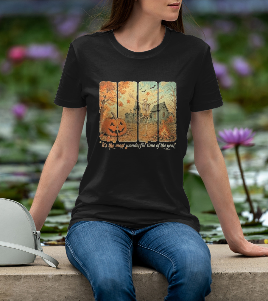 It's The Most Wonderful Time Of The Year Spooky Skeleton Pumpkin Campfire Halloween T-Shirt