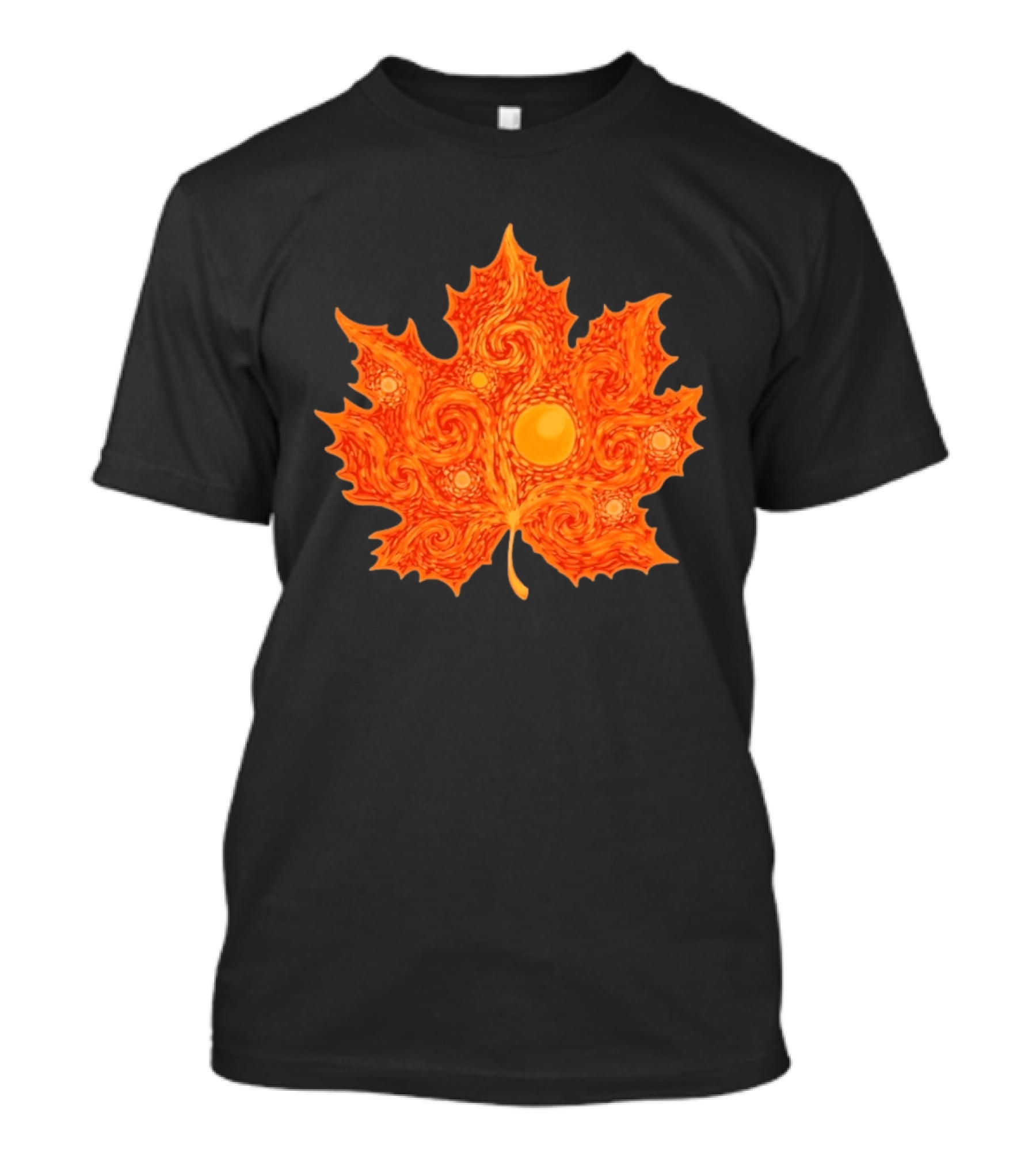 Starry Night Orange Maple Leaf Autumn Swirl T-Shirt