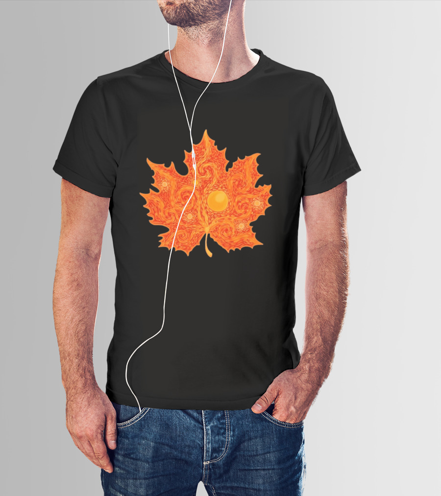 Starry Night Orange Maple Leaf Autumn Swirl T-Shirt