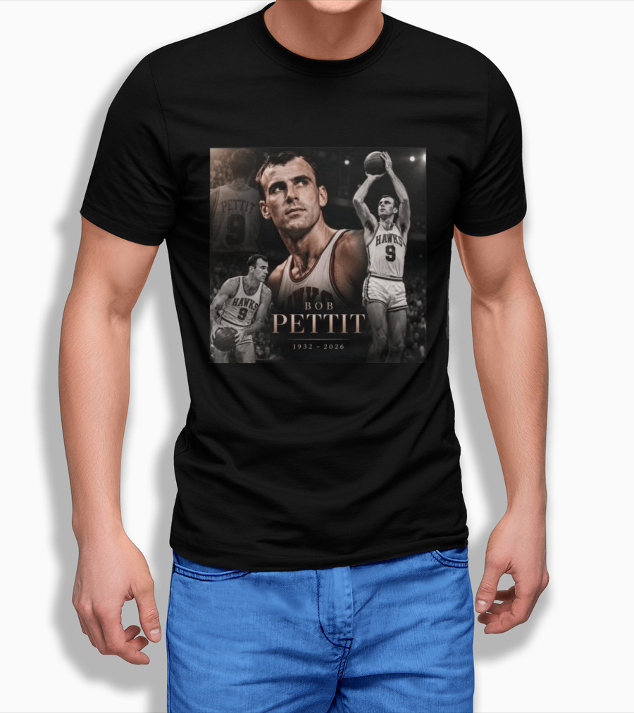 Bob Pettit 1932 2026 Basketball Legend Tribute Hawks Number 9 T-Shirt