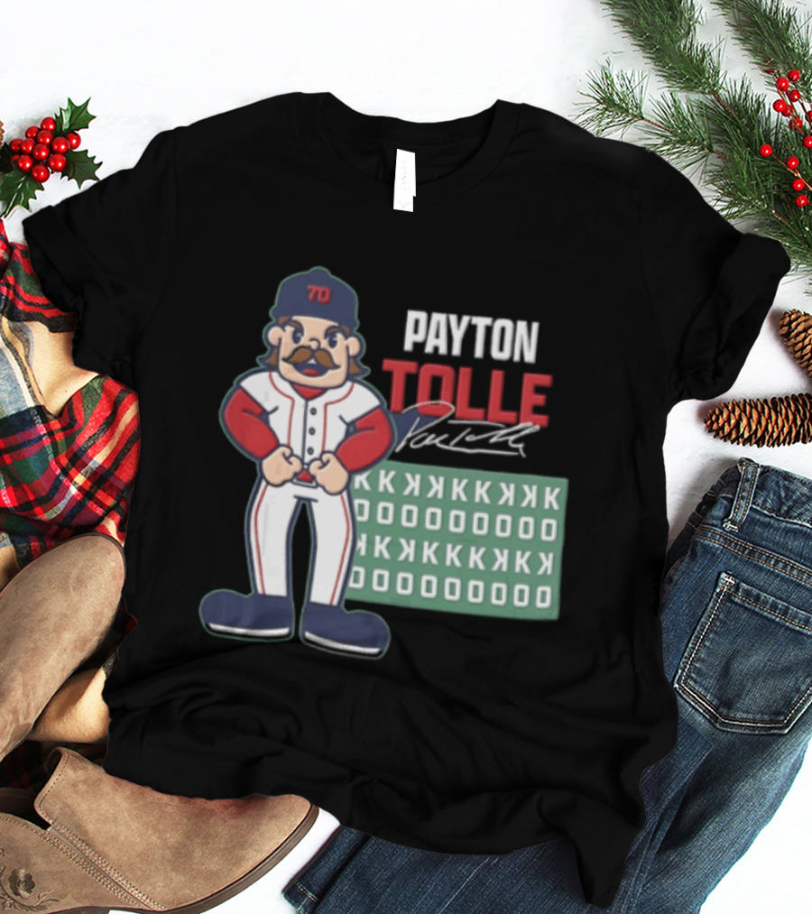 Payton Tolle Cartoon Baseball Player Mustache Cap K Strikeouts T-Shirt
