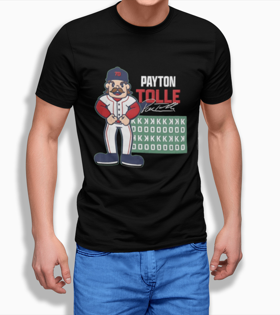 Payton Tolle Cartoon Baseball Player Mustache Cap K Strikeouts T-Shirt