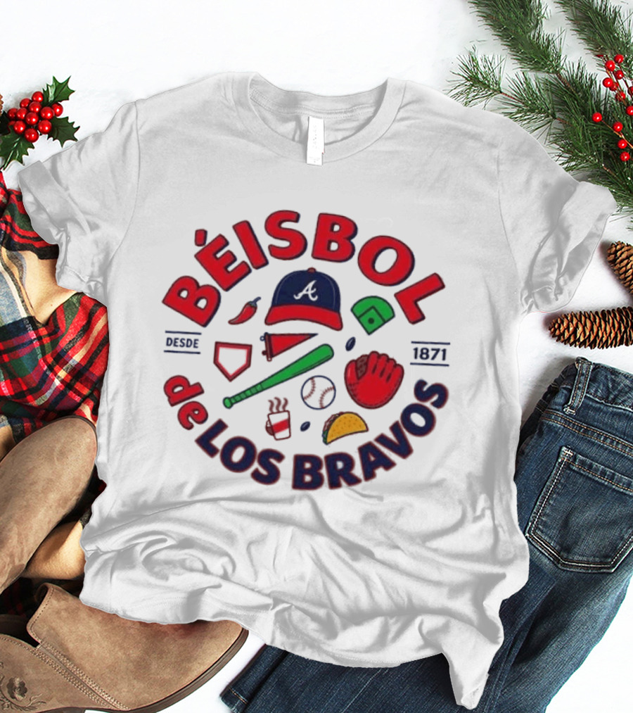 Béisbol De Los Bravos Atlanta Braves Desde 1871 Cap Glove Bat Baseball Iconography T-Shirt