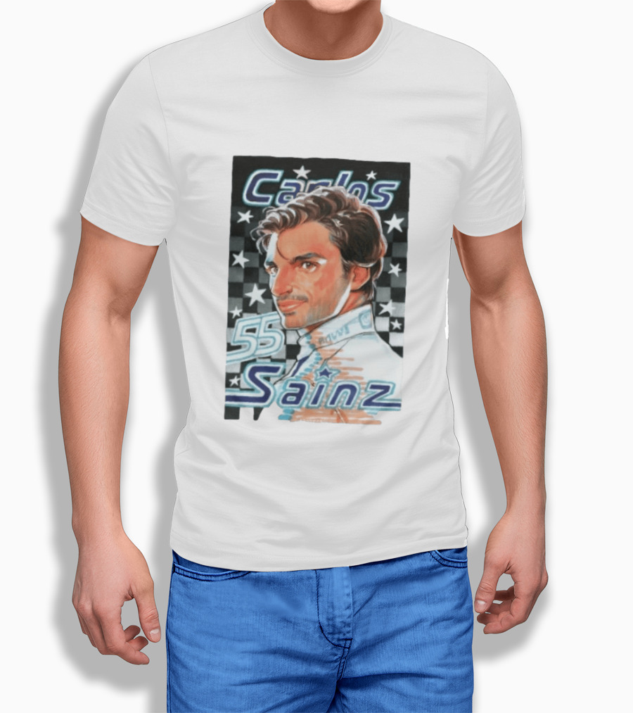Carlos Sainz No 55 Formula 1 Racing Star Checkerboard T-Shirt