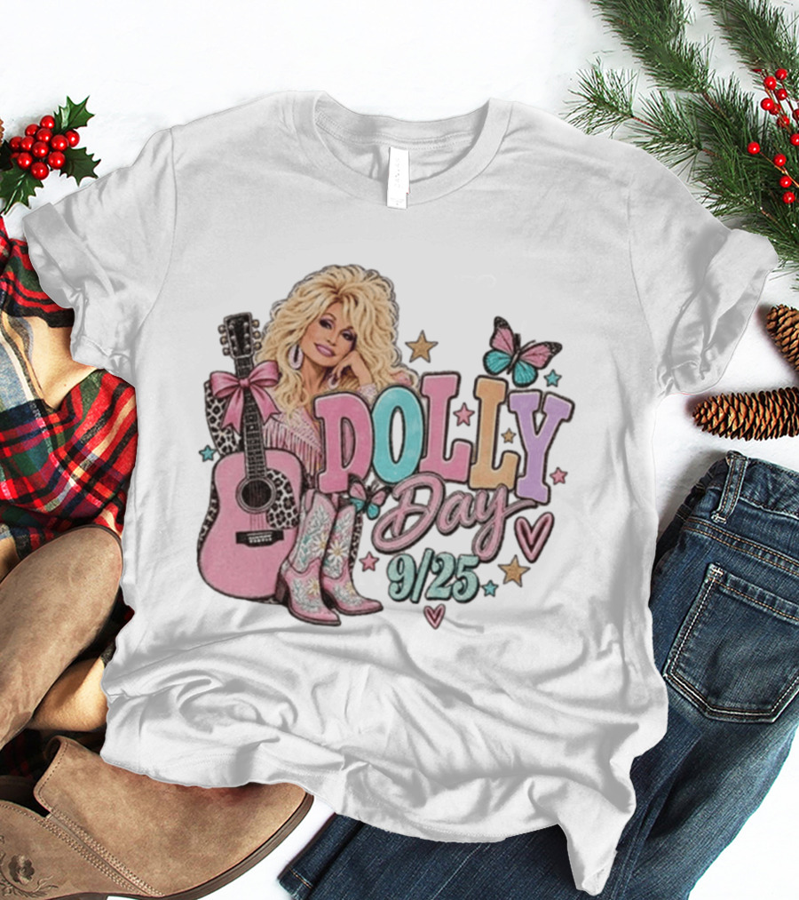 Dolly Day 9/25 Pink Butterfly Guitar Boots Stars T-Shirt