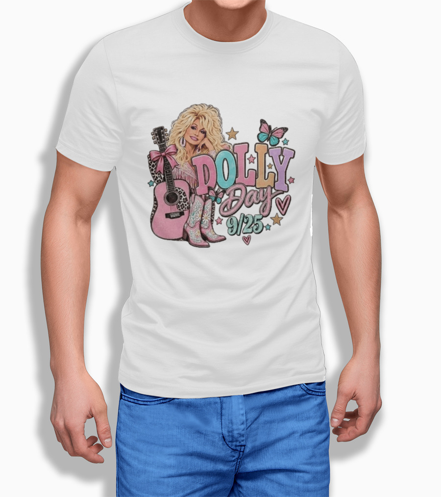 Dolly Day 9/25 Pink Butterfly Guitar Boots Stars T-Shirt