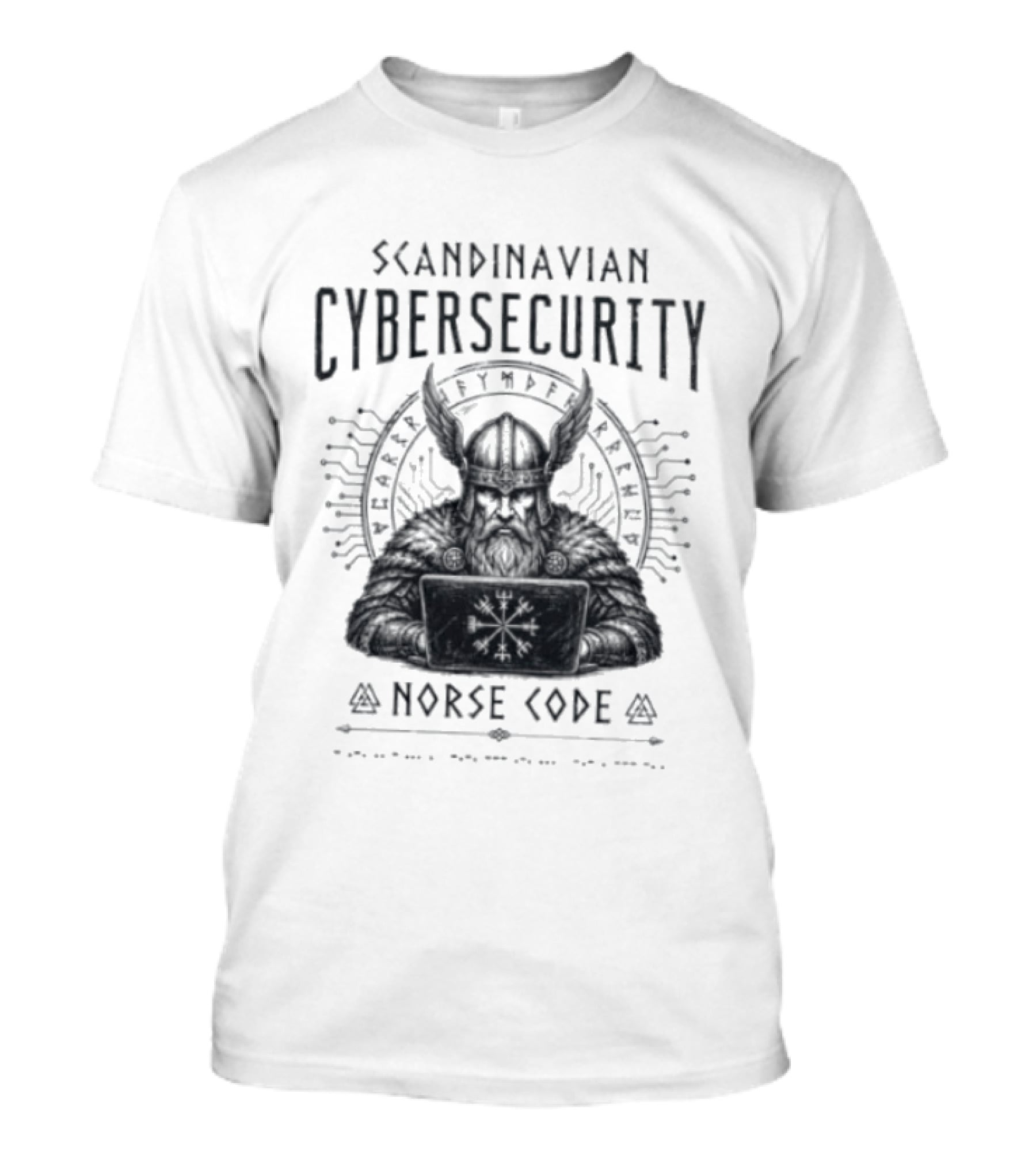 Scandinavian Cybersecurity Norse Code Digital Viking Symbol Tech T-Shirt