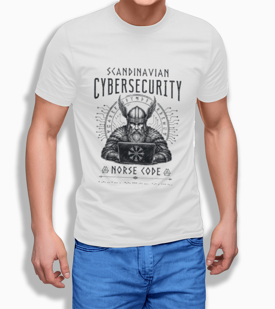 Scandinavian Cybersecurity Norse Code Digital Viking Symbol Tech T-Shirt