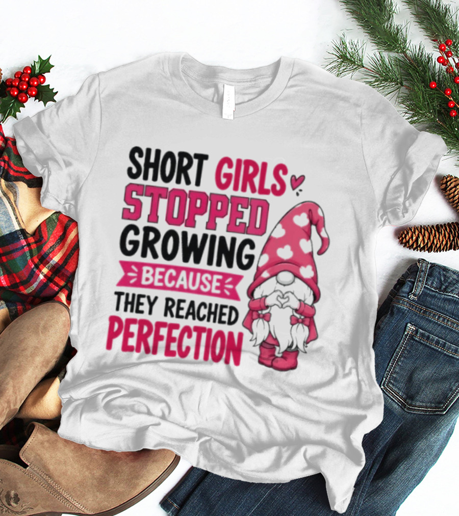 Short Girls Stopped Growing Because They Reached Perfection Gnome Heart Hat T-Shirt