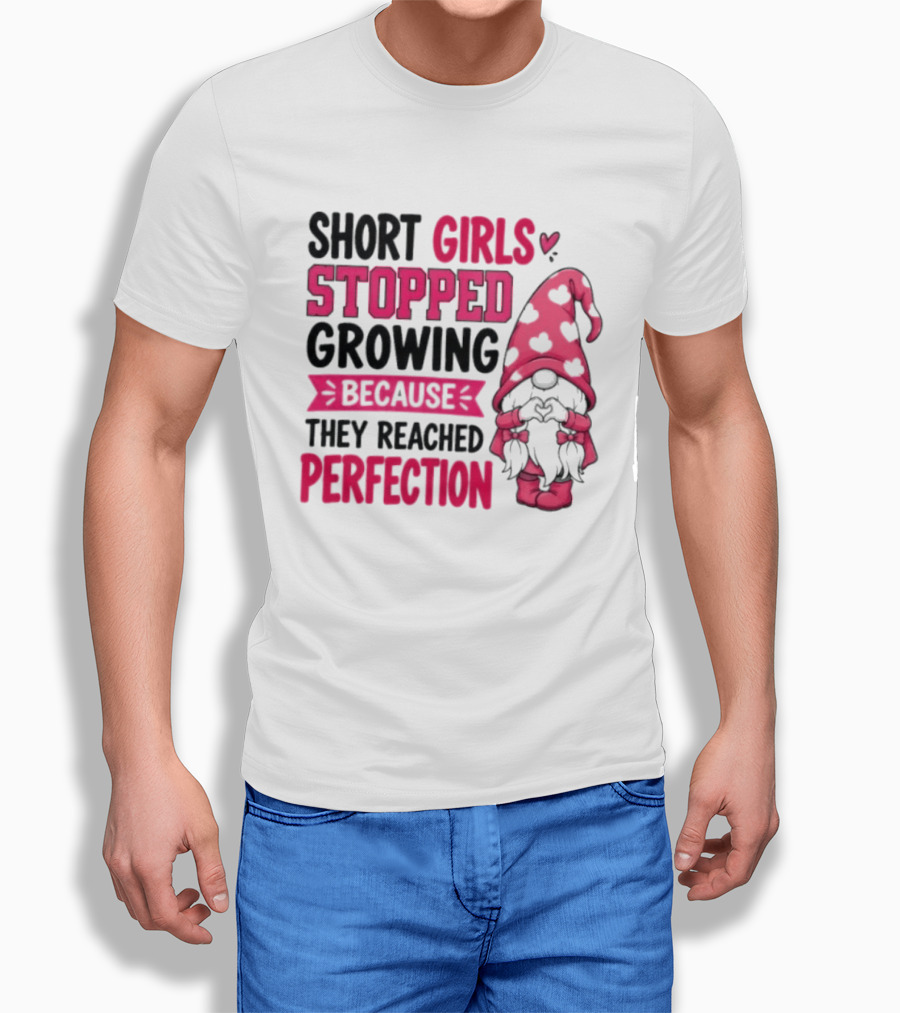 Short Girls Stopped Growing Because They Reached Perfection Gnome Heart Hat T-Shirt