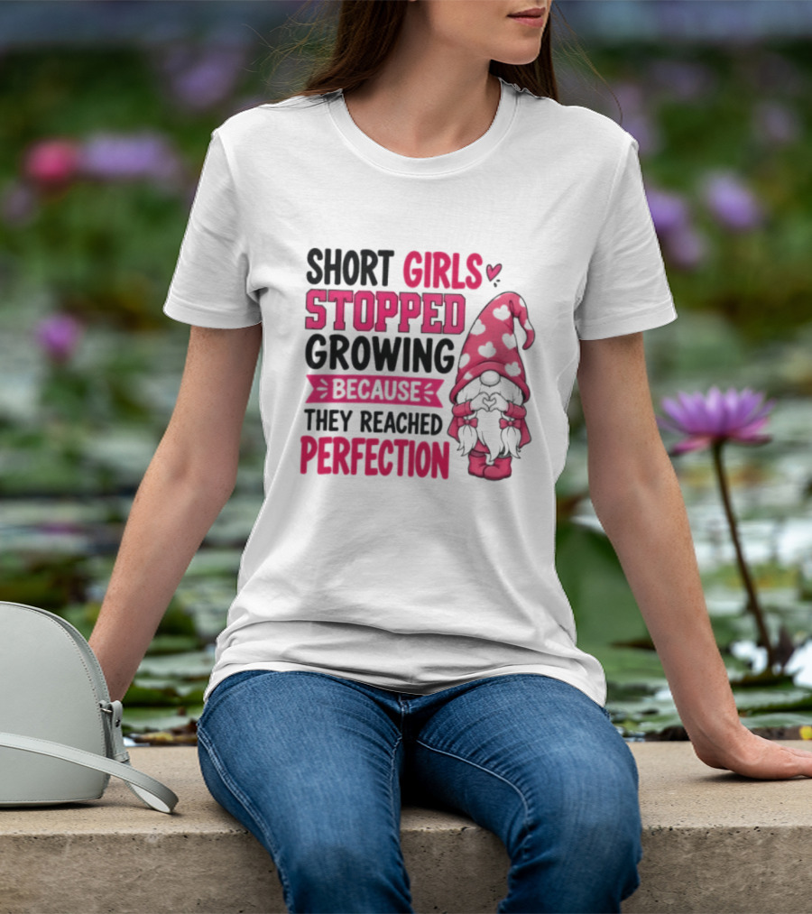 Short Girls Stopped Growing Because They Reached Perfection Gnome Heart Hat T-Shirt