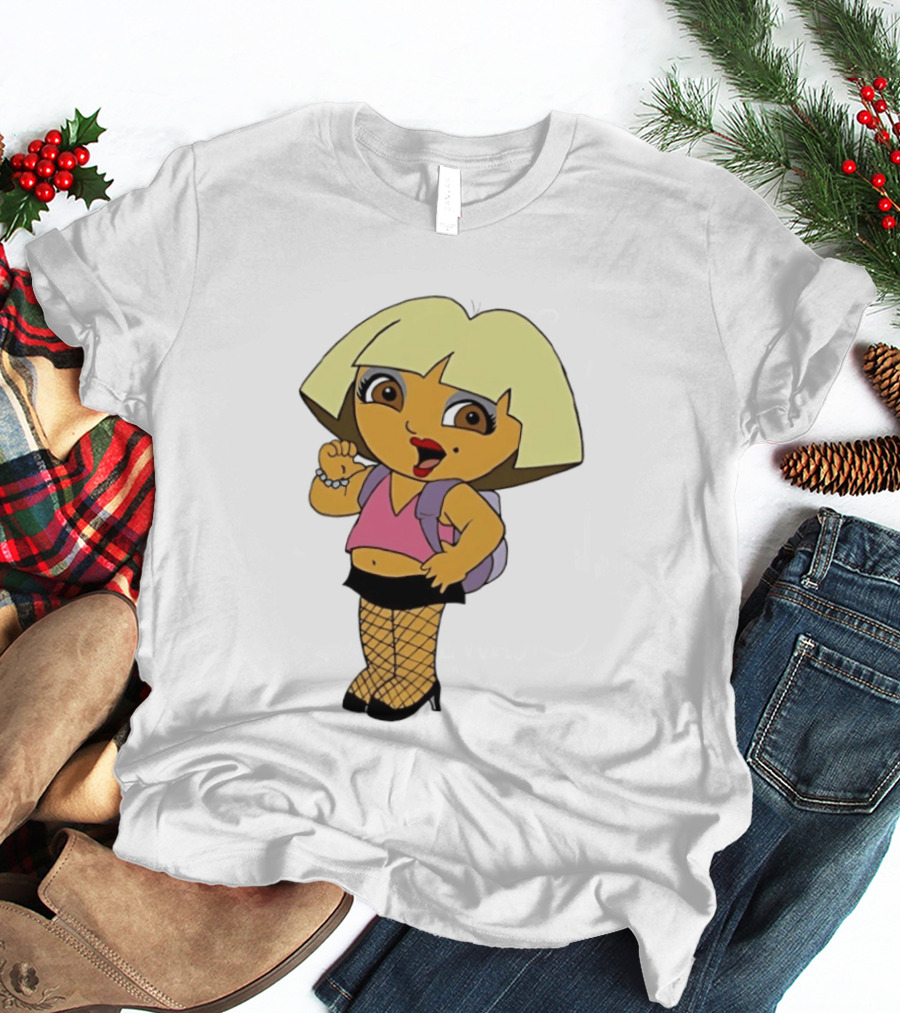Explorer Parody Cartoon Mashup Pop Culture Icon With Backpack And Fishnets T-Shirt