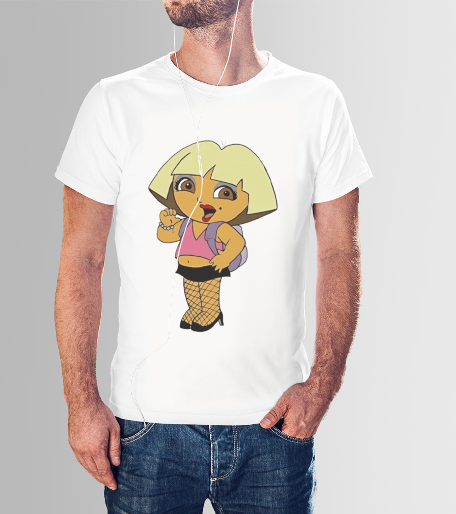 Explorer Parody Cartoon Mashup Pop Culture Icon With Backpack And Fishnets T-Shirt