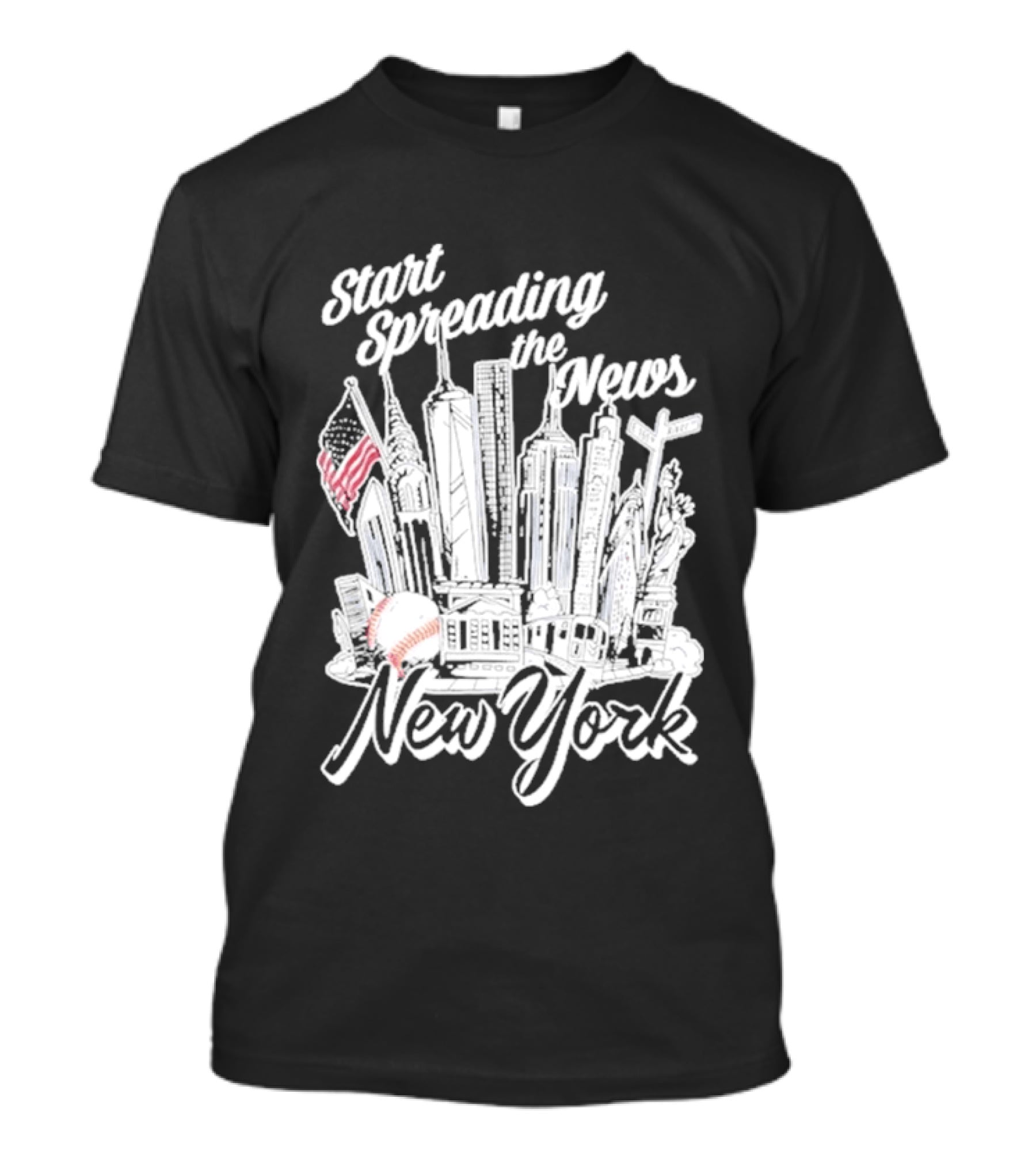 New York Start Spreading The News Skyline American Flag Baseball T-Shirt