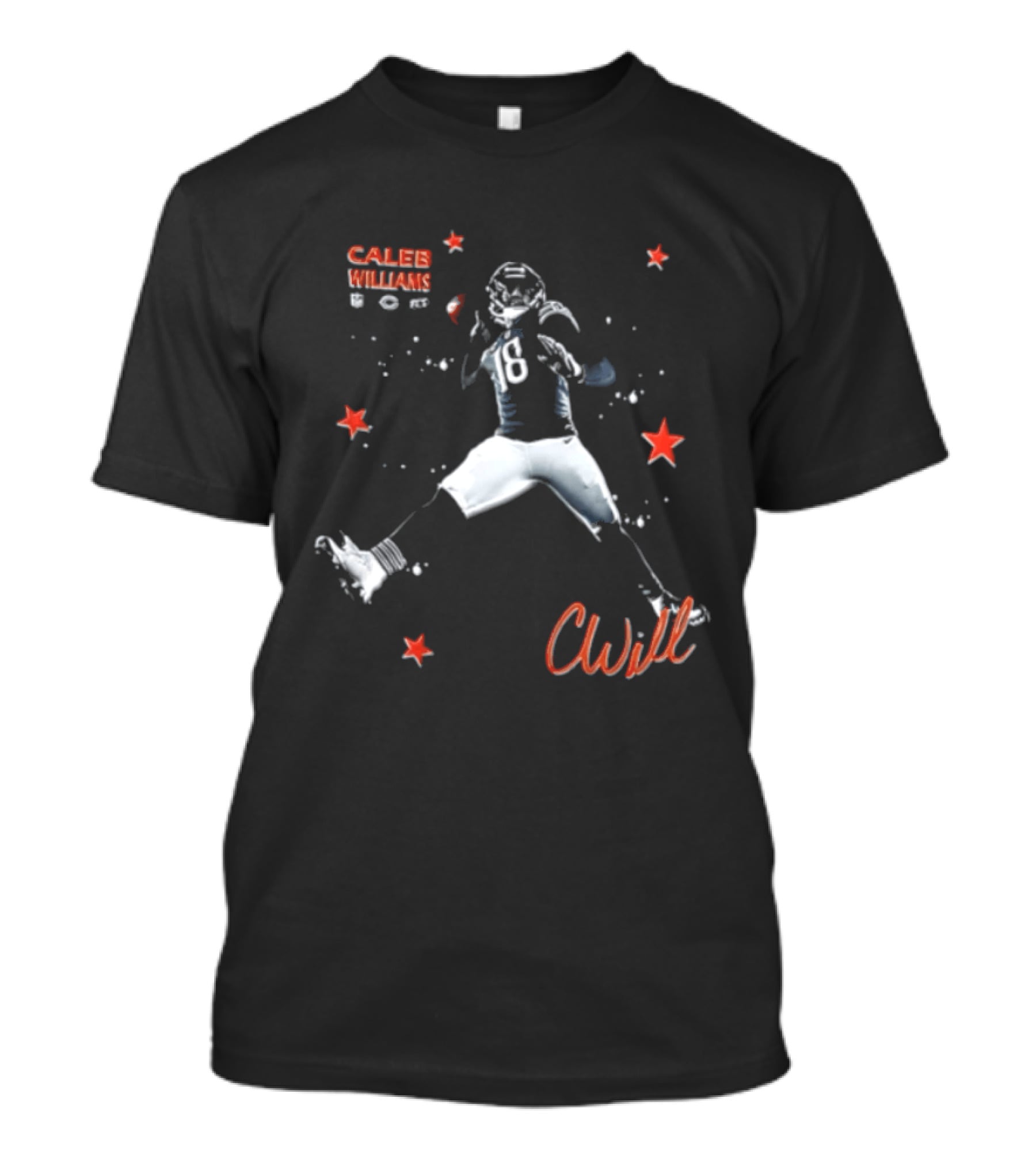 Caleb Williams Cwill 18 Chicago Football Player Throwing Ball Stars T-Shirt