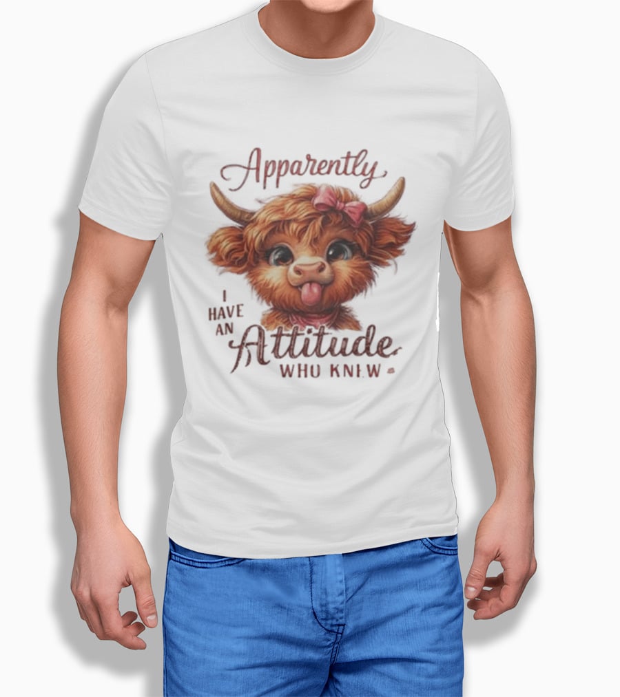 Apparently I Have An Attitude Who Knew Highland Cow Cute Bow T-Shirt