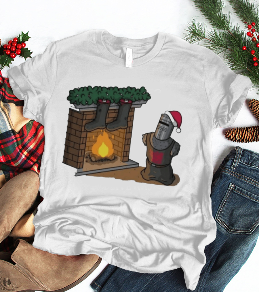 Monty Python Black Knight Christmas Holiday Fireplace Scene T-Shirt