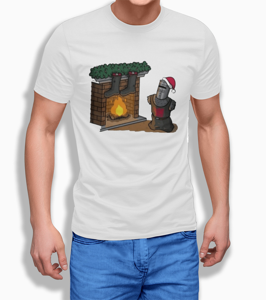 Monty Python Black Knight Christmas Holiday Fireplace Scene T-Shirt