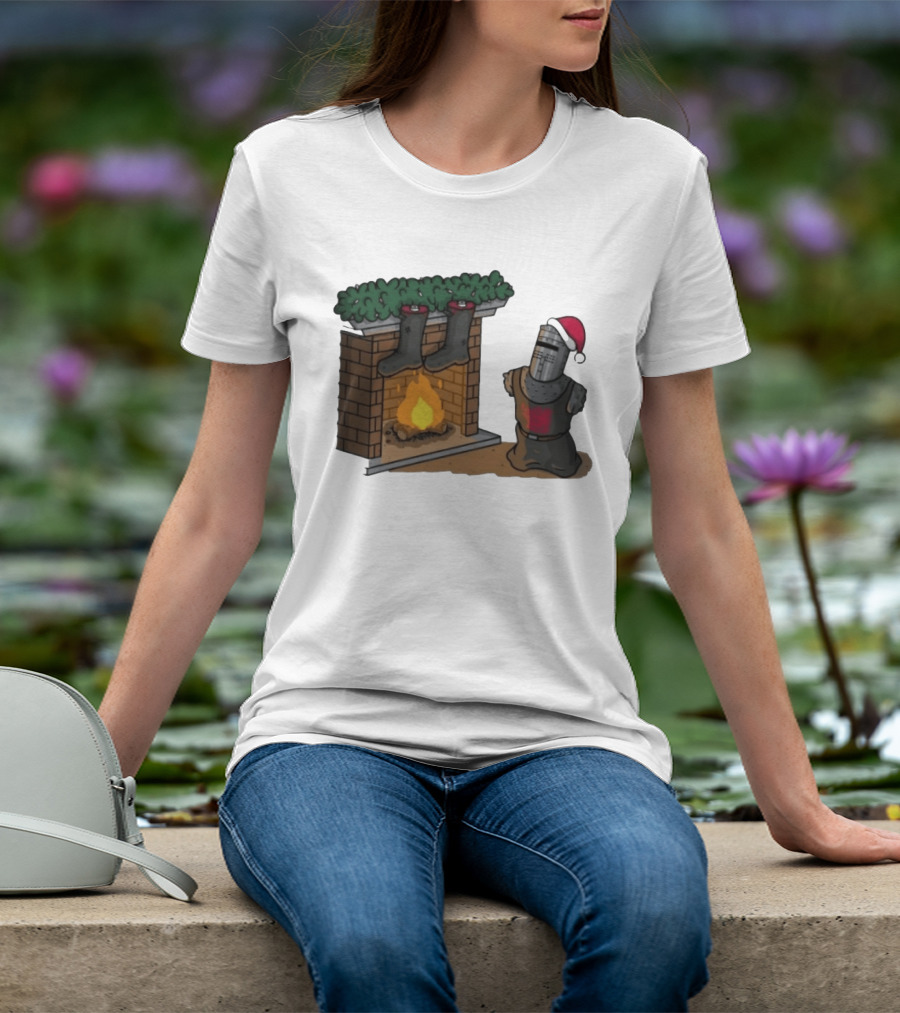 Monty Python Black Knight Christmas Holiday Fireplace Scene T-Shirt