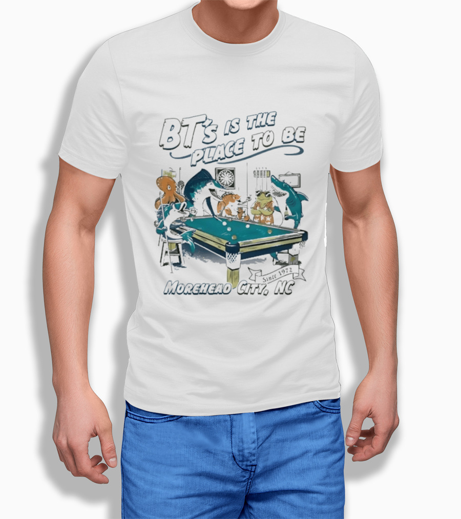 BT's Is The Place To Be Morehead City NC Since 1972 Pool Hall Sea Creatures Playing Billiards T-Shirt