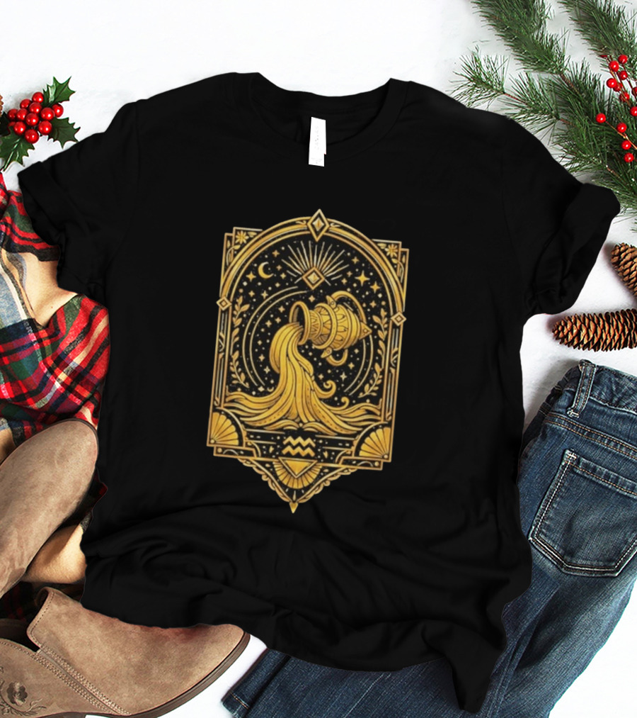 Aquarius Zodiac Golden Celestial Water Bearer T-Shirt