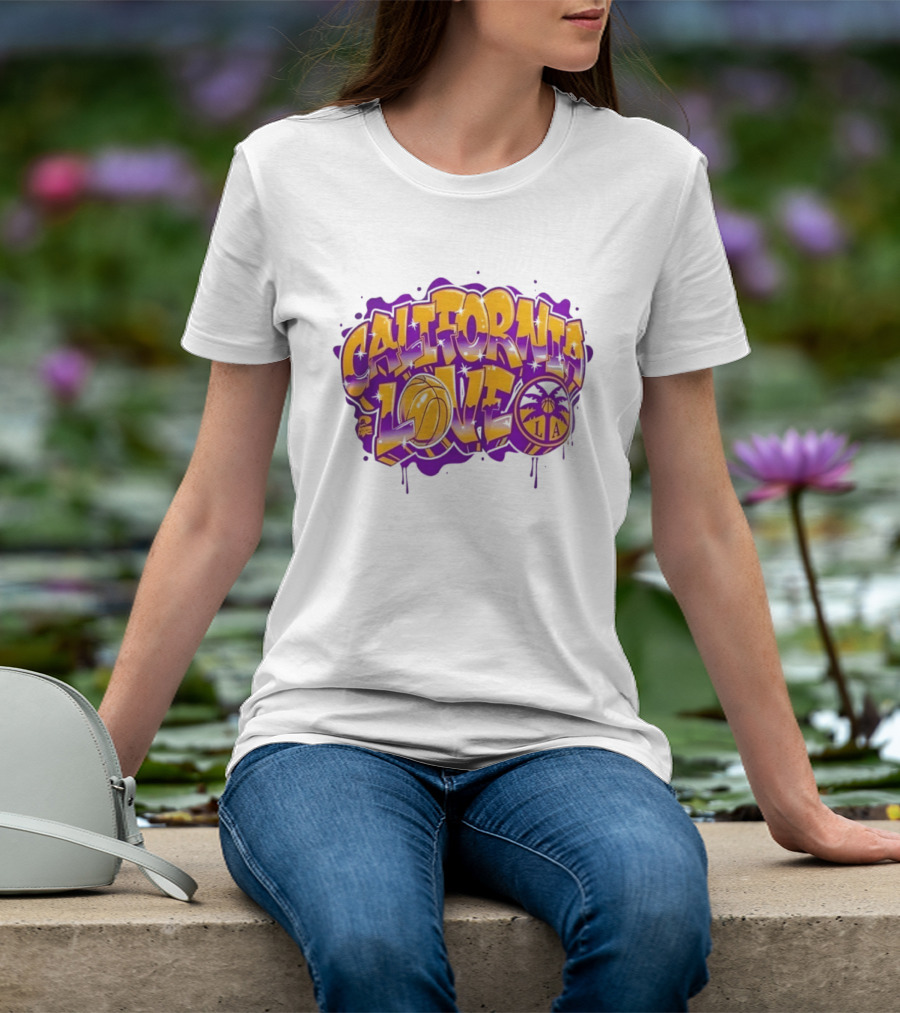 California Love Los Angeles Basketball LA Graffiti Style With Palm Trees And Purple Basketball T-Shirt