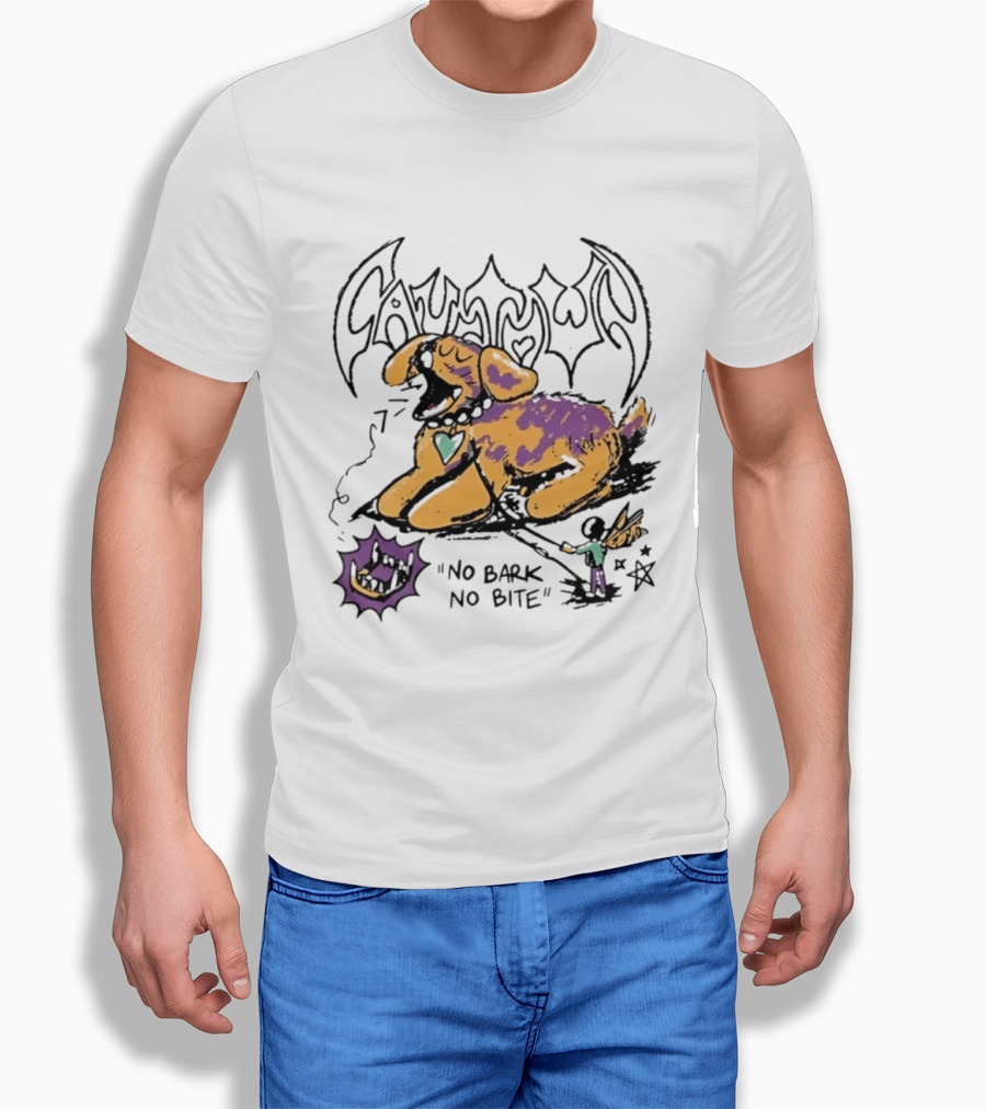 Cautown No Bark No Bite Dog Streetwear Alternative Heart Collar And Star T-Shirt
