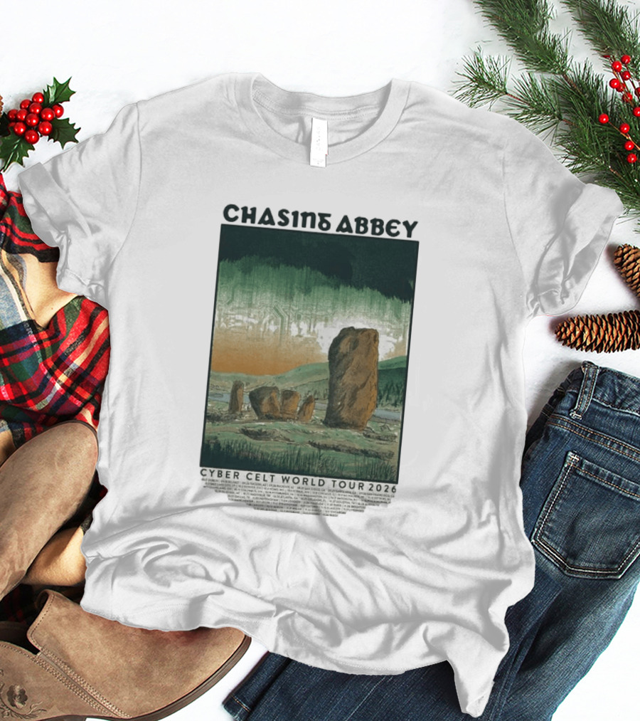 Chasins Abbey Cyber Celt World Tour 2026 Digital Stonehenge Landscape T-Shirt
