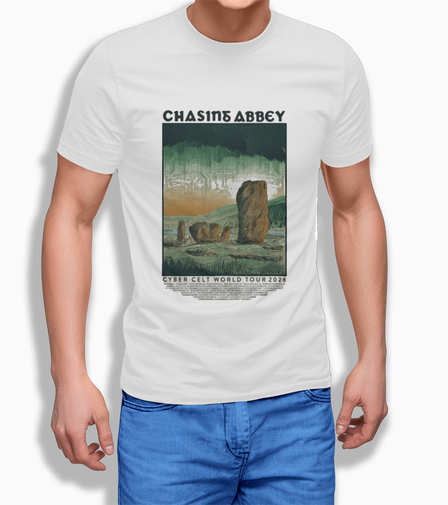 Chasins Abbey Cyber Celt World Tour 2026 Digital Stonehenge Landscape T-Shirt
