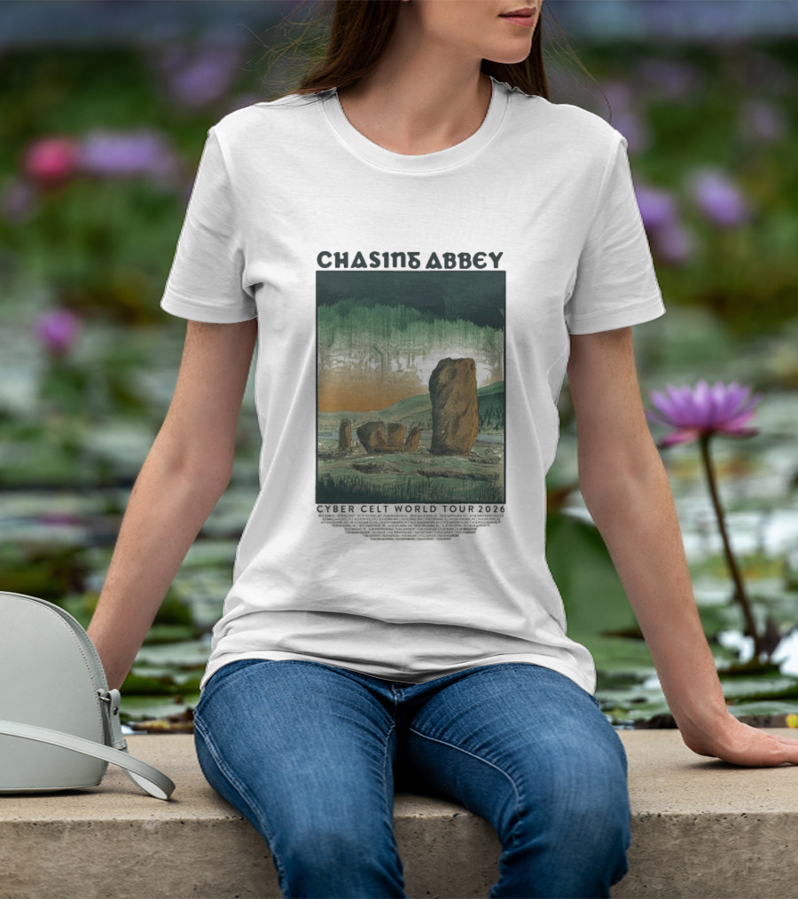 Chasins Abbey Cyber Celt World Tour 2026 Digital Stonehenge Landscape T-Shirt