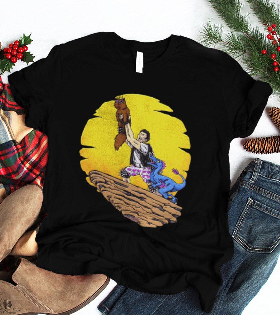 Randy Marsh Holding Cat With Blue Dinosaur Scene T-Shirt