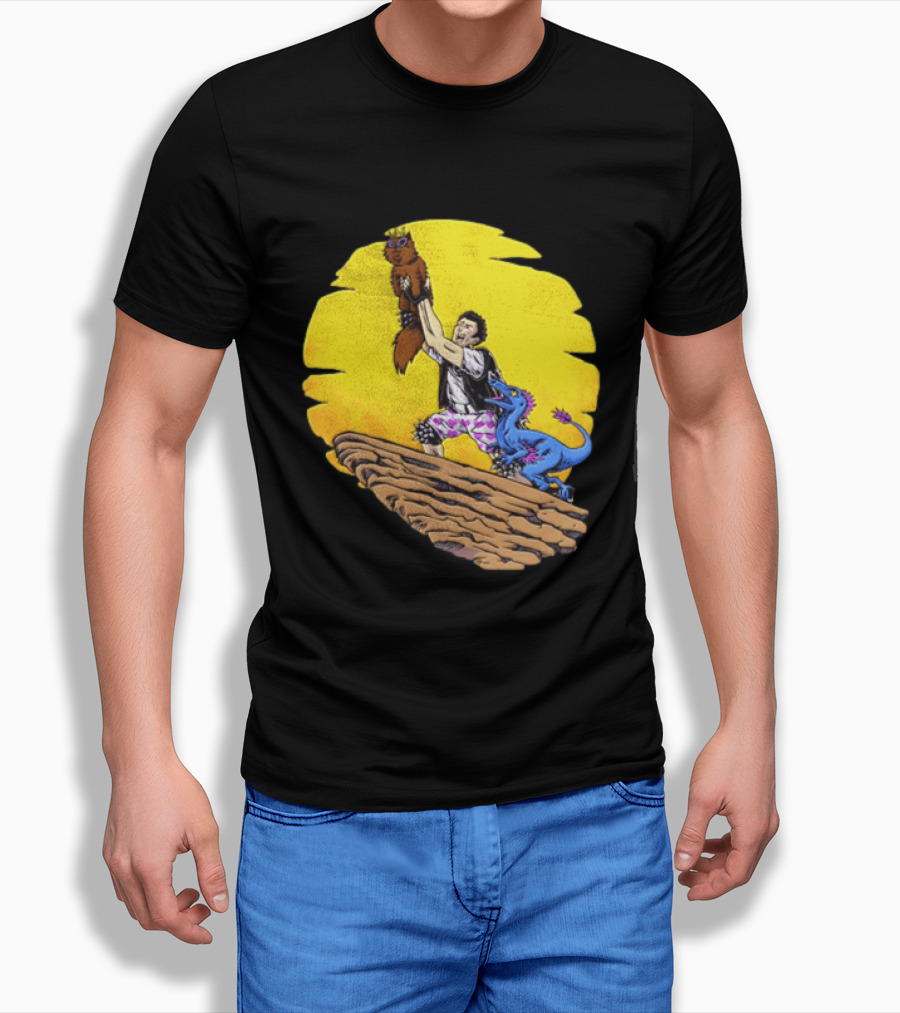 Randy Marsh Holding Cat With Blue Dinosaur Scene T-Shirt