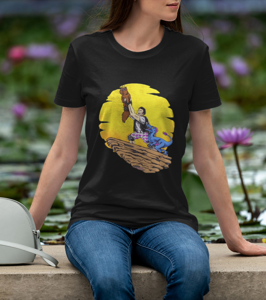 Randy Marsh Holding Cat With Blue Dinosaur Scene T-Shirt
